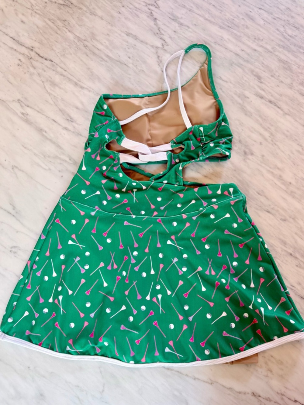 LainSnow Green One-Shoulder Cutout Dress with Pink & White Print - Picture 3 of 5